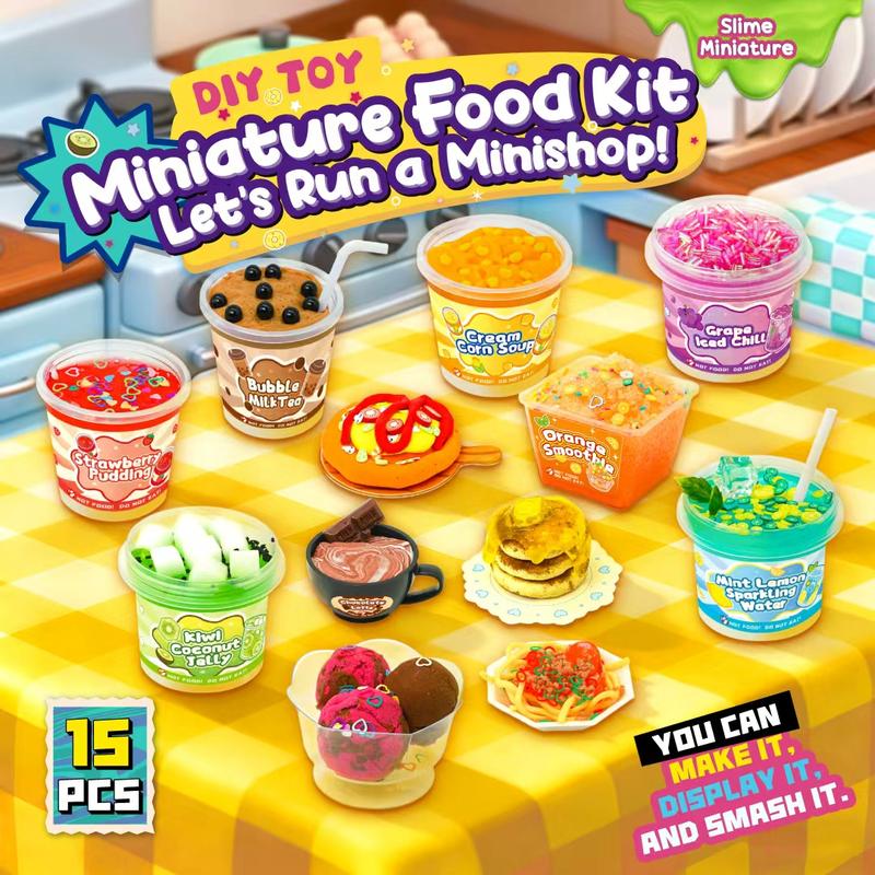 Dilemu DIY Mini Convenience Store Squishy Slime Food Play Set with Storage Trays Drawer Boxes Flat Pouches Stress Relief Sensory Toy Gift for Kids Girls Ages 6+