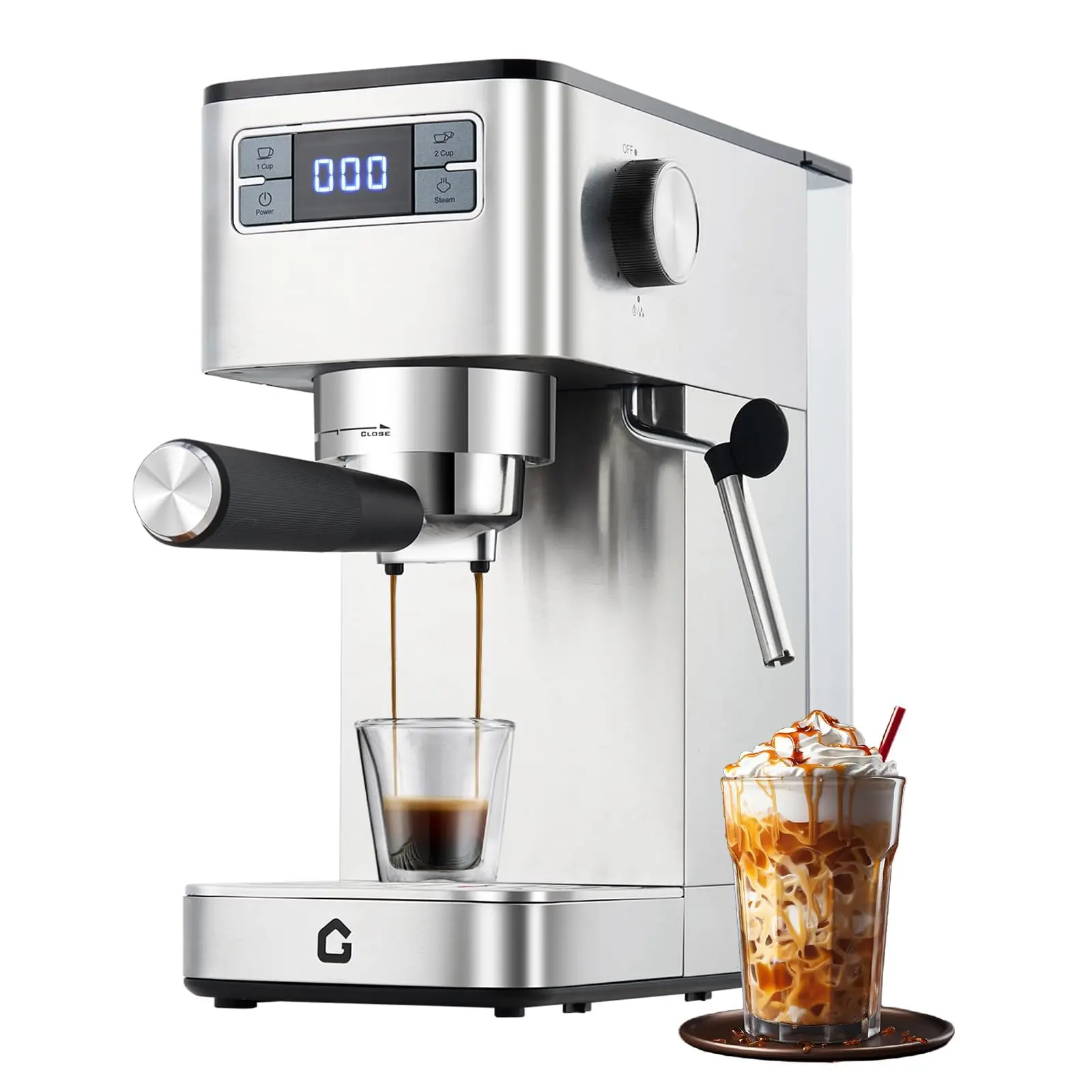 Garvee Upgraded 20 Bar Espresso Machine -  Stainless Steel with Steam Milk Frother, Removable Water Tank, Compact Design & Sleek Silver Finish, Professional Home Barista Coffee Maker