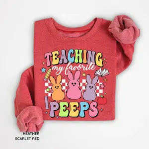 Teaching My Favorite Peeps Easter Sweatshirt, Teacher Easter Bunny Shirt, Retro Easter Teacher Crewneck, Cute Spring Teacher Gift