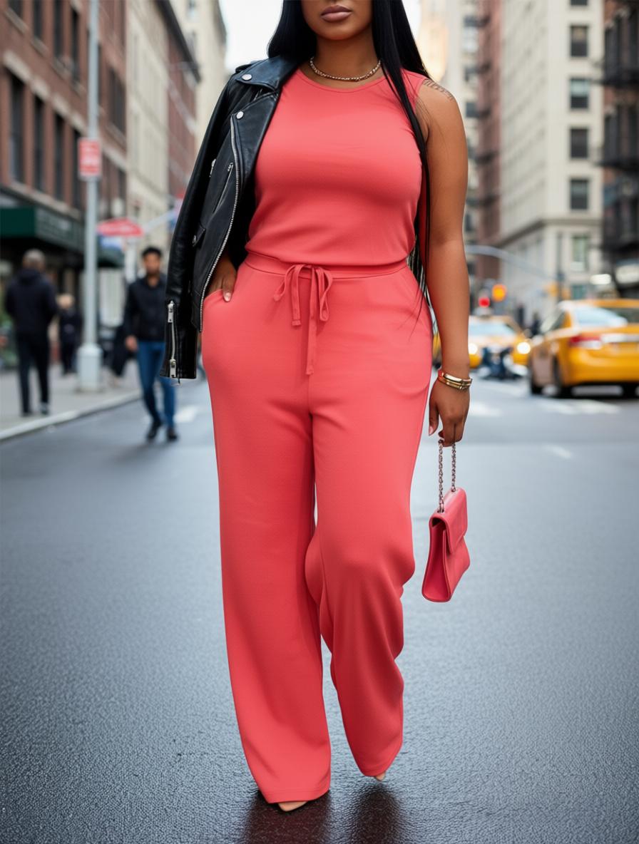 Women’s Spring/Summer Two-Piece Lounge Set with Pockets, Snatched & Comfy Sleeveless Top, Wide-Leg Pants with Pockets,Soft, light weight and breathable fabric with a comfy stretch. Casual