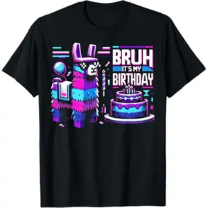Cotton Short Sleeves Bruh Its My Birthday Llama Pinata Boy Girl Family Party Bday T-Shirt