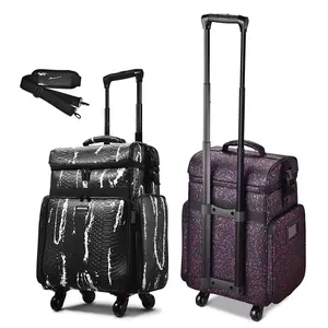 Yescom Hair Stylist Rolling Case Makeup Organizer 2-Tier