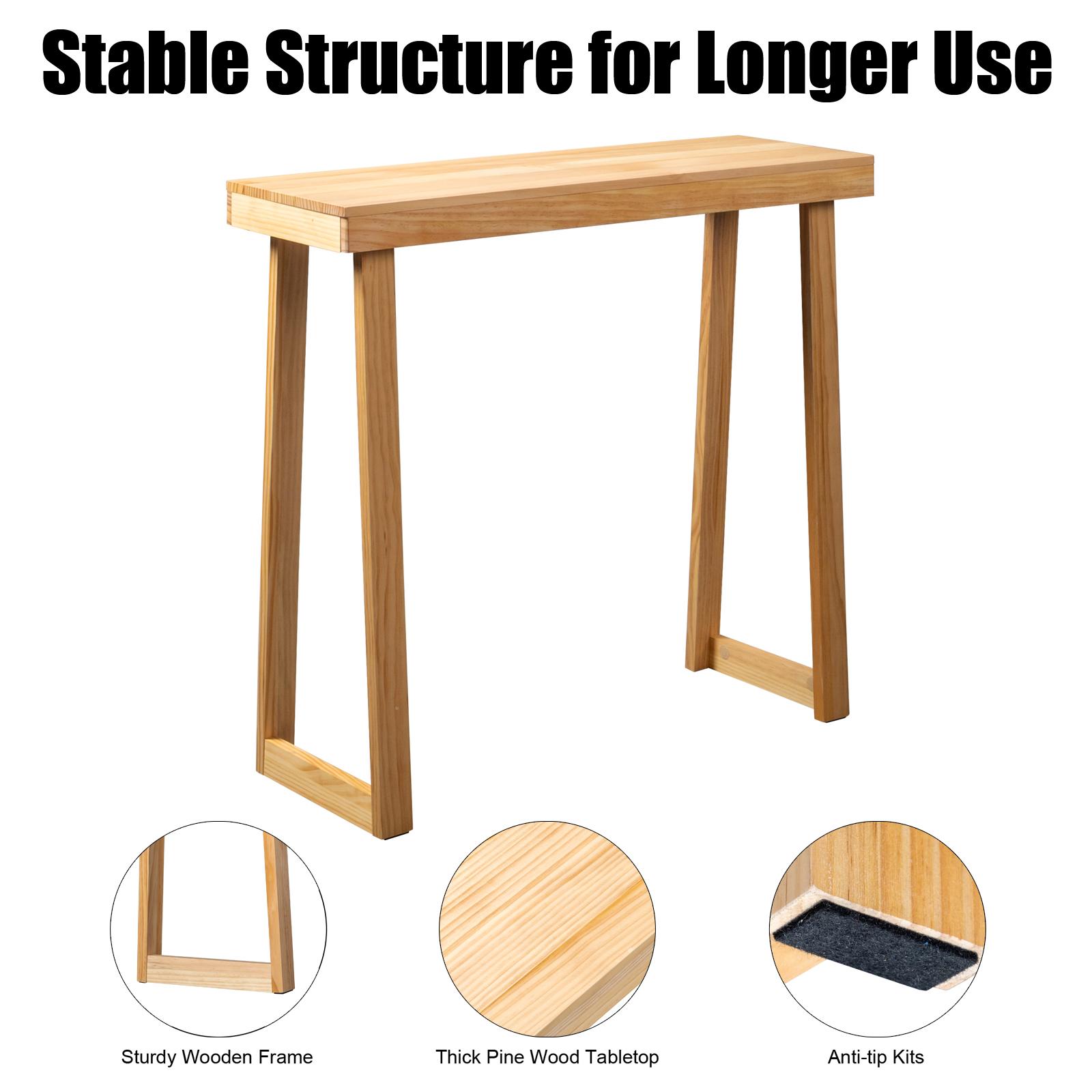 Karl Home 35.8/43.3-Inch Solid Wood Console Table (Black/Wood Color) – Perfect for Entryway, Hallway, Behind the Couch, Living Room & Foyer