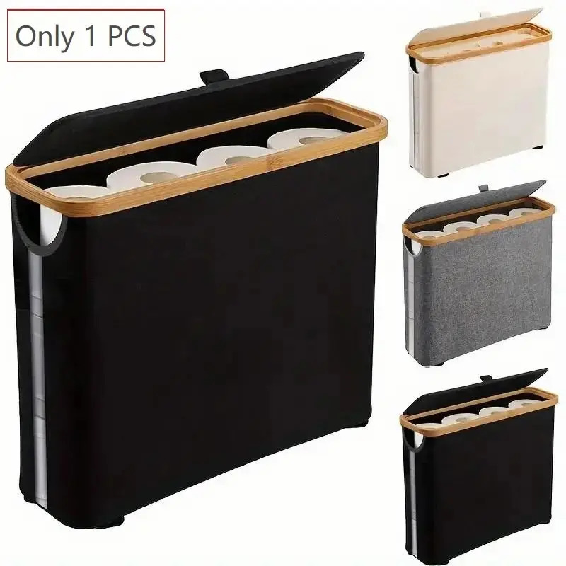 Classic Waterproof Bathroom Toilet Paper Storage Holder - 12-Roll Capacity, Stackable, Foldable, Single-Piece Basket, Elegant Home Supply, Father's Day Gift (Grey)
