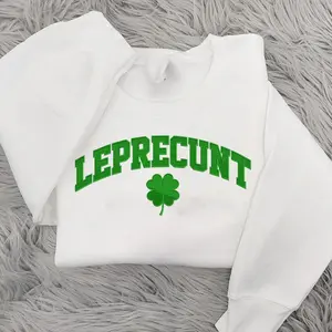 [Made in US] Embroidered Leprechaun St. Patrick's Day Sweatshirt, Irish Shamrock Crewneck, Women's St. Patrick's T-Shirt, Saint Patrick's Day Hoodie, Lucky Clover