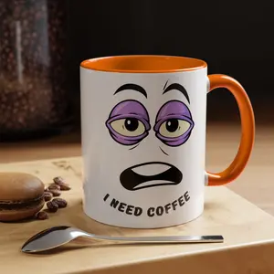 Tired Face I Need Coffee Mug | Accent Coffee Mug