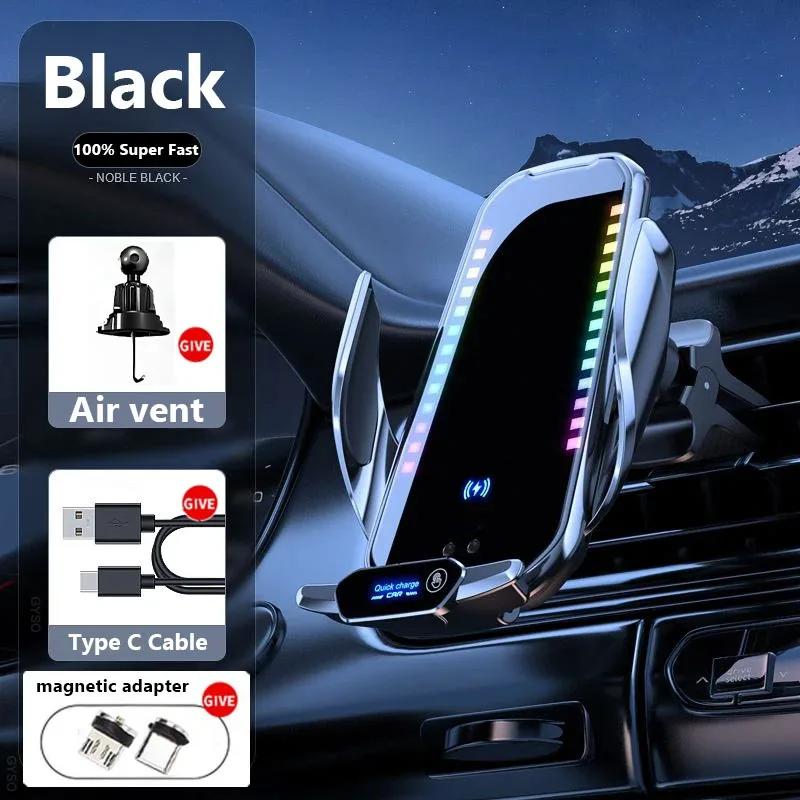 Wireless Charging Smart Rhythm Color Lights with Infrared Sensing, Adjustable Car Phone Holder & Retractable Stand for Music and Car Use magnetic phone holder, Car Wireless Charger, Wireless Fast Charging,summervibes