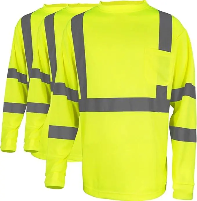 Eccosafe Class 3 Hi-Vis Long Sleeve Safety Work Shirt - Breathable Fabric, Reflective Strips Outerwear for Construction Workers, Warehouse Work, 1-Pack or 3-Pack Safety Equipment, Long Sleeve Shirt, Safety Clothing