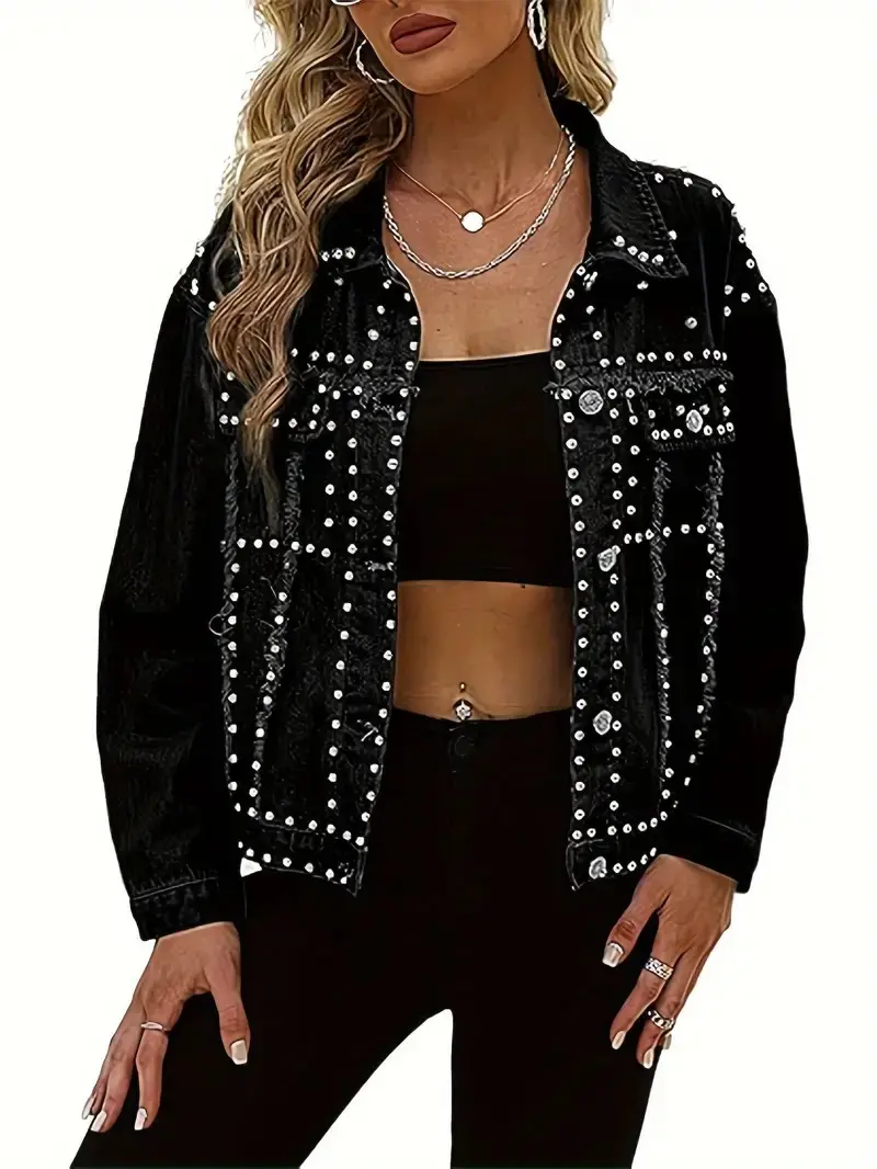 Women's Petite Cotton Denim Jacket - All-Season Casual Essential, Structured Layer, Machine-Washable for Work, Weekend Wear
