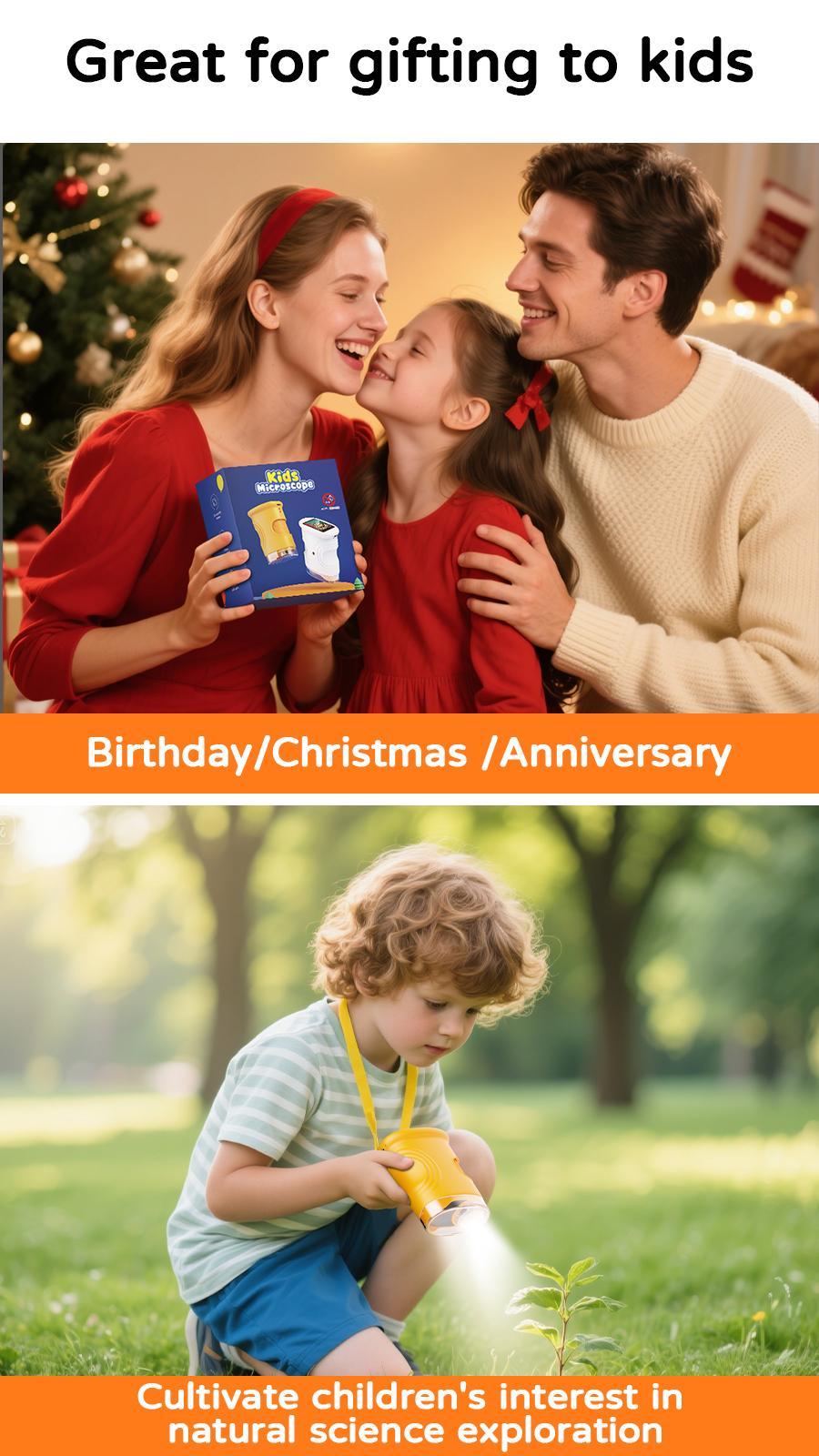 RIVGOT 4K Kids Digital Microscope, 2.0" Screen, 1000X Zoom, Rechargeable Portable Mini HD Microscope for Outdoor Exploration, Science & STEM Education, Ages 3+