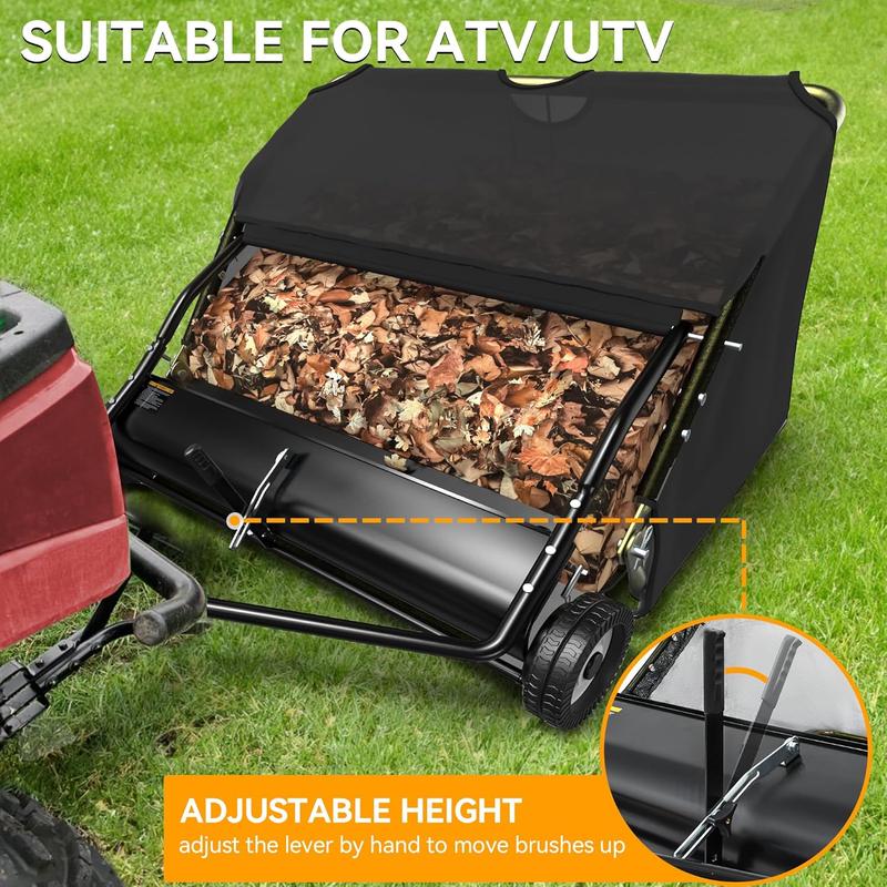 YITAMOTOR 42" / 48"  Lawn Sweeper, Tow Behind Grass Sweeper Leaf Collector, Black Heavy Duty Portable Handle Garden Tool Yard Maintenance