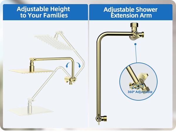 Hibbent All Metal Shower Head, 10" High Pressure Rainfall/Handheld Shower Combo with 11" Extension Arm, 10-Spray Handheld Showerhead, 71" Long Hose, 3-Way Diverter Valve, Shiny Gold