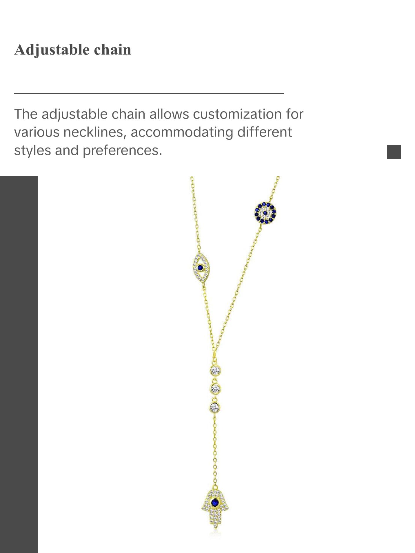 My Daily Styles 925 Sterling Silver CZ Layered Y Necklace with Hamsa, Evil Eye, and Round Eye Charms - Adjustable Chain