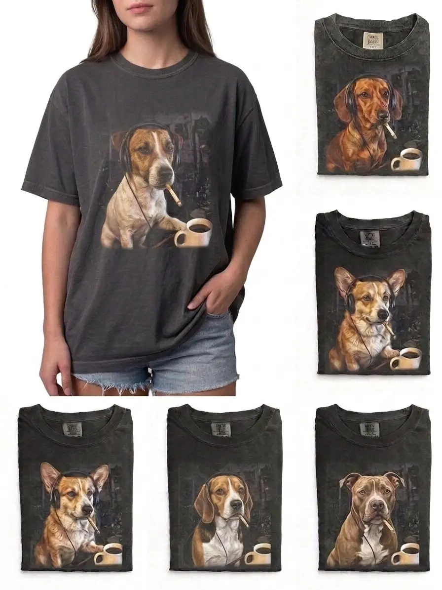Comfort Colors 30+ Dog Breeds Vintage Funny Smoking Shirt, Cute dog Graphic Tee, Coffee Lover Dog Gift Shirt