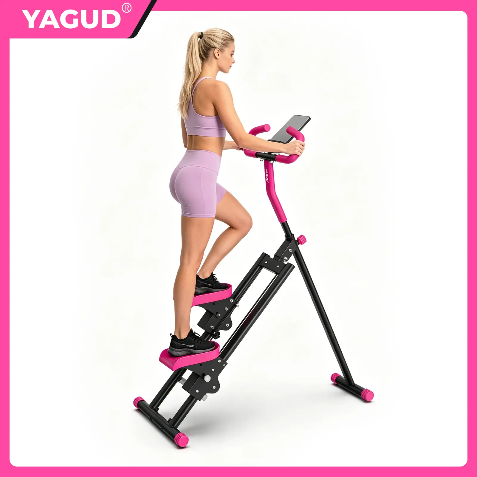Yagud Fitness Stair Stepper w/ Handlebar, Extended Step Range Climber Machine for Legs & Core Workouts, Home Workout Equipment