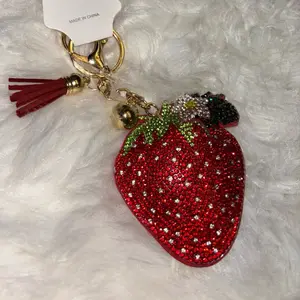 Rhinestone strawberry Keychain – Luxury Bling Bag Charm with Tassel
