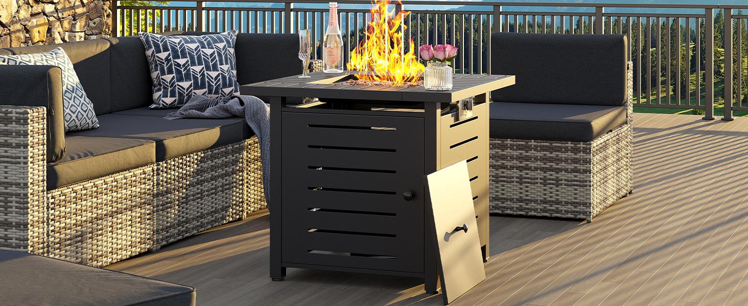 Aoxun 40 Inch Propane Fire Pit–50,000 BTU Gas Fire Pit Table with Removable Lid & Lava Rocks, Rectangle Firepit Table for Outside, Patio, Deck, Backyard, Black