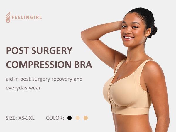 FeelinGirl Post Surgery Compression Bra Front Closure Bra Wirefree Bra with Adjustable Straps Bras Women
