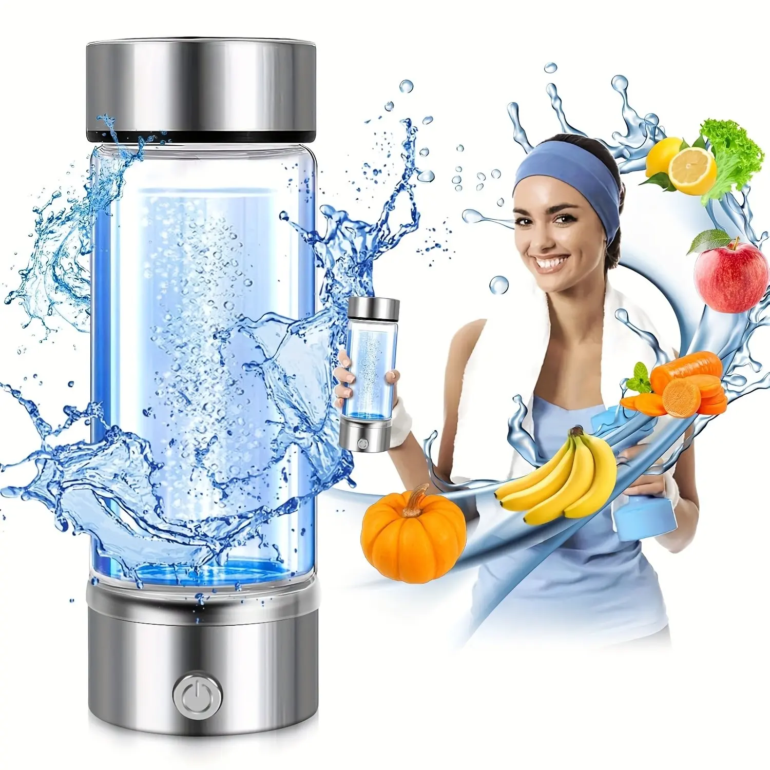 Portable Rechargeable Hydrogen Water Bottle, Glass Drinking Bottle, One-Touch Hydrogen Generation Glass Cup, 14 OZ SPE Proton Electrolysis Technology, Ideal for Home, Sports, Outdoors, and Office, Reusable Bottles