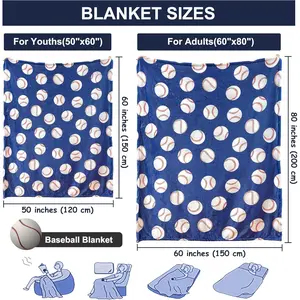 Sviuse Flannel Breathable Warm Throw Blanket, Soft Plush Sport Design, 50"x60" Blue, All-Season Couch Bed Home Decor Gift for Boys Baseball Lovers, Breathable Blanket