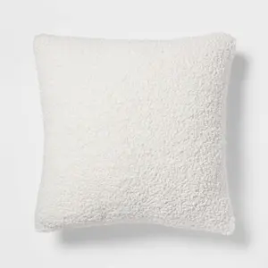 Euro Traditional Cozy Faux Shearling Fur Decorative Throw Pillow Cream -
