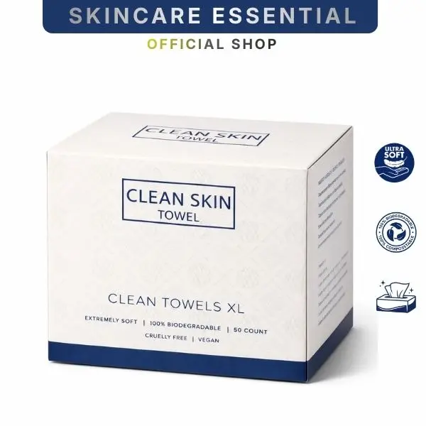 Disposable Face Towels XL for Acne & Sensitive Skin | Ultra Soft | Hygienic Skincare Towel | 50 Count Cleansing Pad