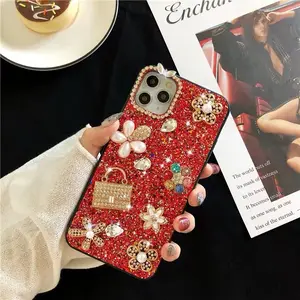 Luxury Flower Rhinestone Women's Glitter Sequin Phone case for iPhone 15 PRO MAX, IPHONE 17 PRO, IPHONE 17 PRO MAX