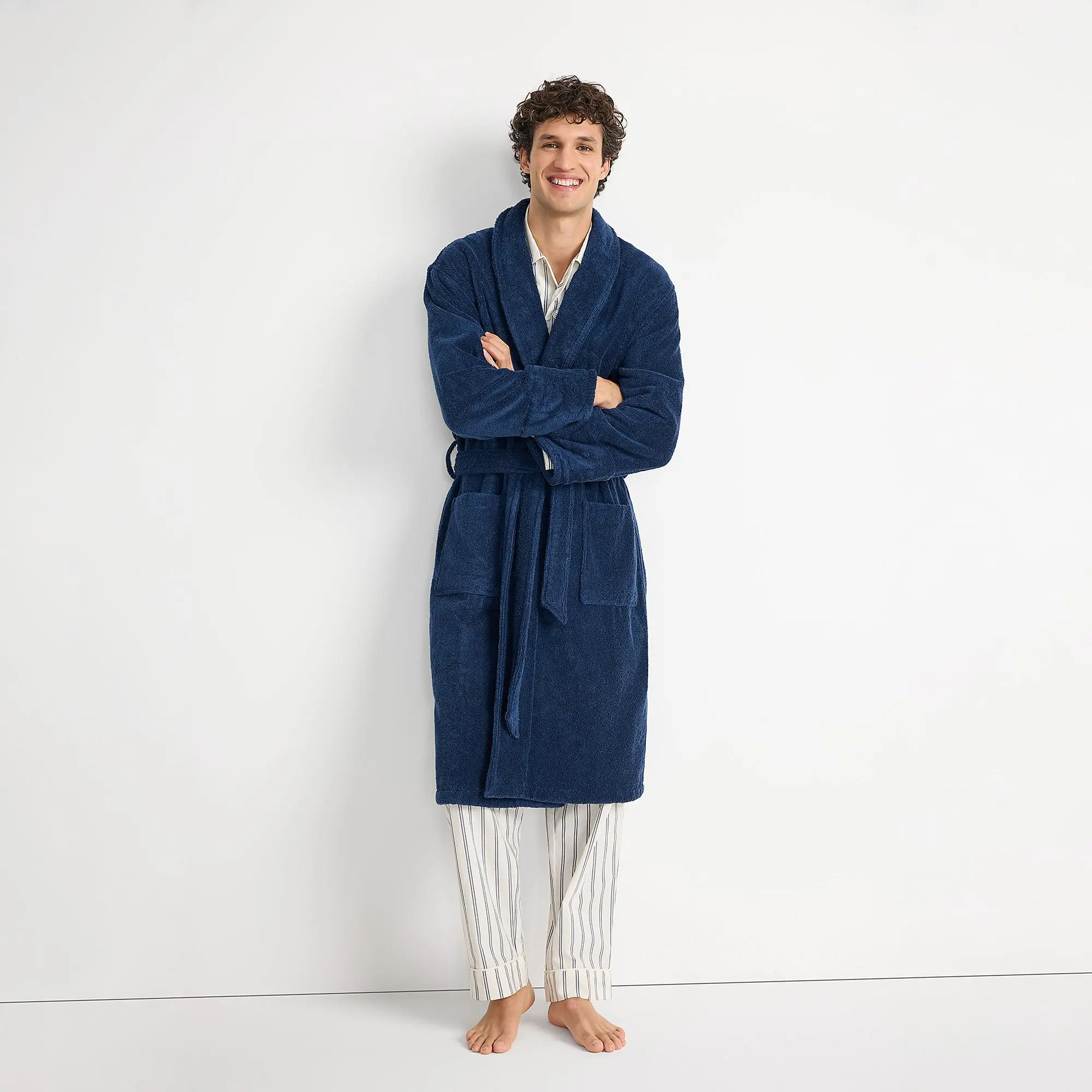 Lands' End Men's Full-Length Turkish Cotton Terry Bathrobe – 55" Length | Plush, Absorbent, 2 Pockets, Spa Comfort
