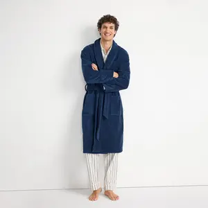 Lands' End Men's Full-Length Turkish Cotton Terry Bathrobe – 55" Length | Plush, Absorbent, 2 Pockets, Spa Comfort