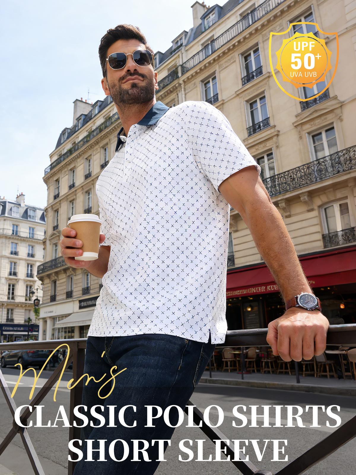 GOPUNE Men's Classic Polo Shirts Short Sleeve 3-Button Fashion Golf Polo Moisture Wicking Athletic Tennis T-Shirts Casual Contrast Collared Work Printed Polo Shirts Sports Tops #SpringFresh