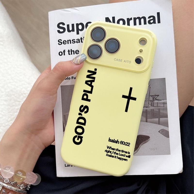 God's Plan Dopamine Ins Style Solid Color Phone Case with Ultra Skin friendly Touch, All Inclusive Lens Phone Case Suitable for Apple 17 16 15 14 13 12