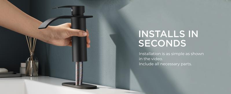 FORIOUS Bathroom Faucet with Metal Pop up Drain Waterfall Bathroom Toilet Sink Faucet Single Handle Stainless Steel Basin Sink Faucet Water Tap