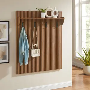 Render Fluted Coat Rack Panel With Shelf in Walnut