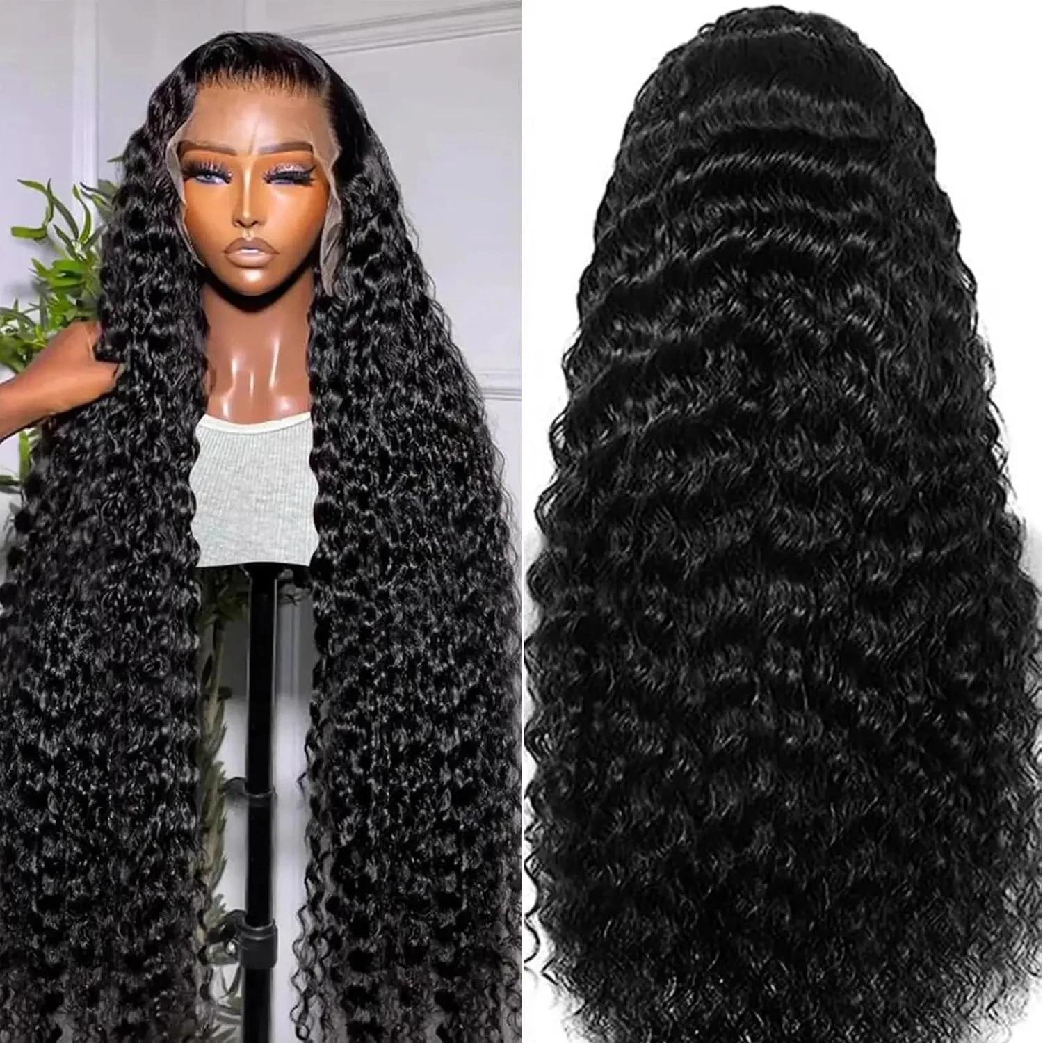250 Density 13x6 Hd Deep Wave Frontal Wig 30 34inch Glueless Wigs 100% Human Hair Water Wave Curly Lace Front Wig For Women On Clearance Sale