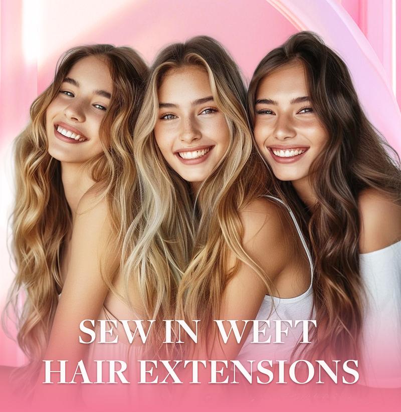 GOO GOO Sew In Weft Hair Extensions Real Human Hair Weft Extensions  Natural Straight Wefts Multiple Wearing Ways 10+ Color Choices Best Weft Extensions