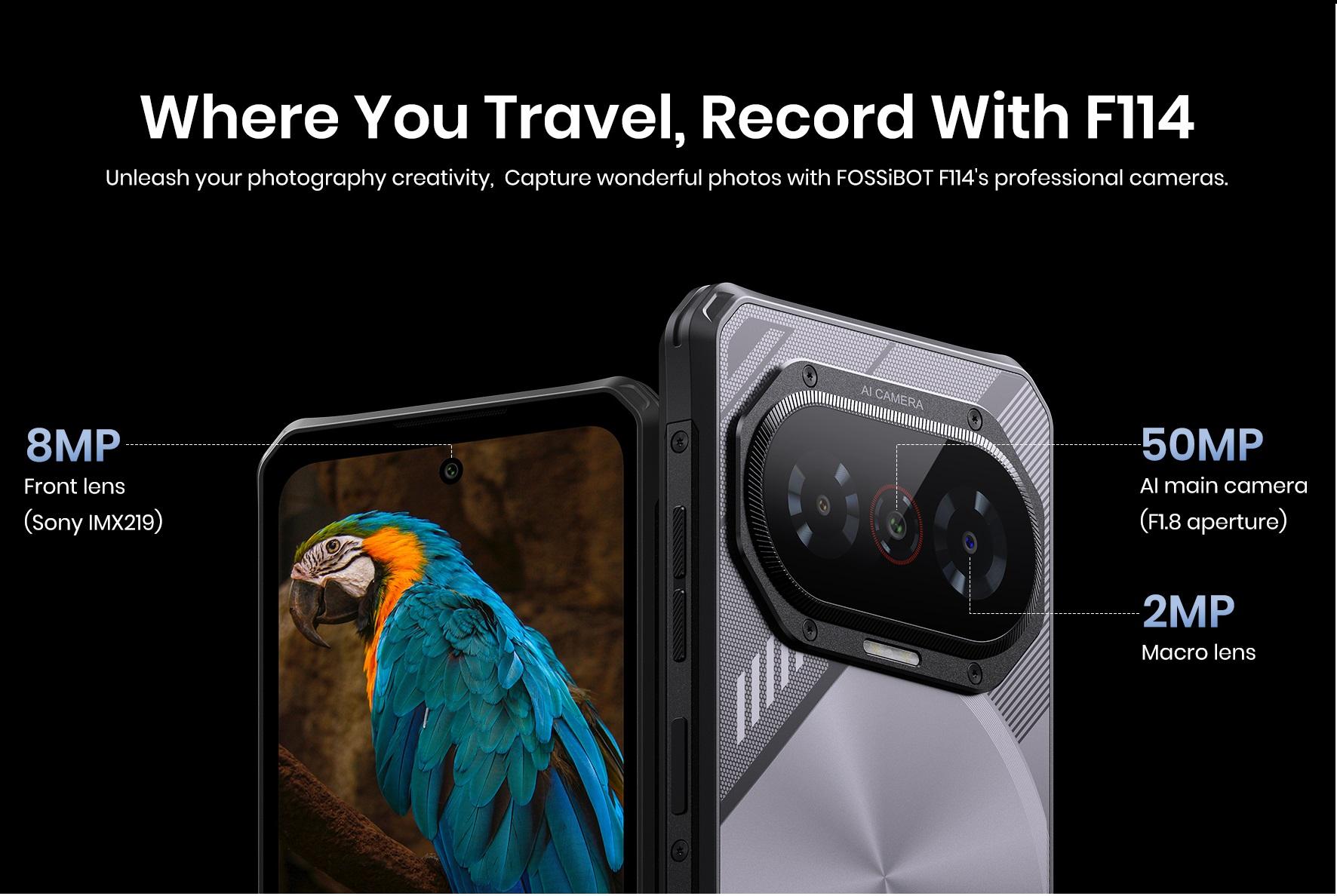 FOSSIBOT F114 Rugged Phone 6.67" HD 12GB +128GB/TF 1TB Android 15 Gaming Rugged Smartphone Octa Core 50MP Main Camera 5000 mAh Battery IP68/IP69K Waterproof Phone,Triple Slot/NFC/Face ID/GPS(Black)