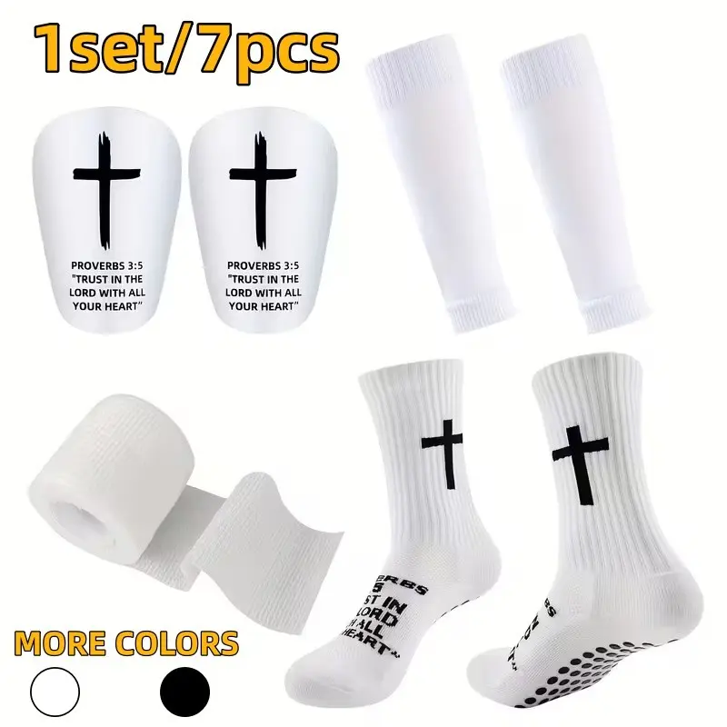 7-Piece Neutral Soccer Gear Set, Comfortable Sports Socks, Protective Leg Guards, Durable Mini Trendy Football Equipment, Football Kit, Football Accessories, Outdoor Activities