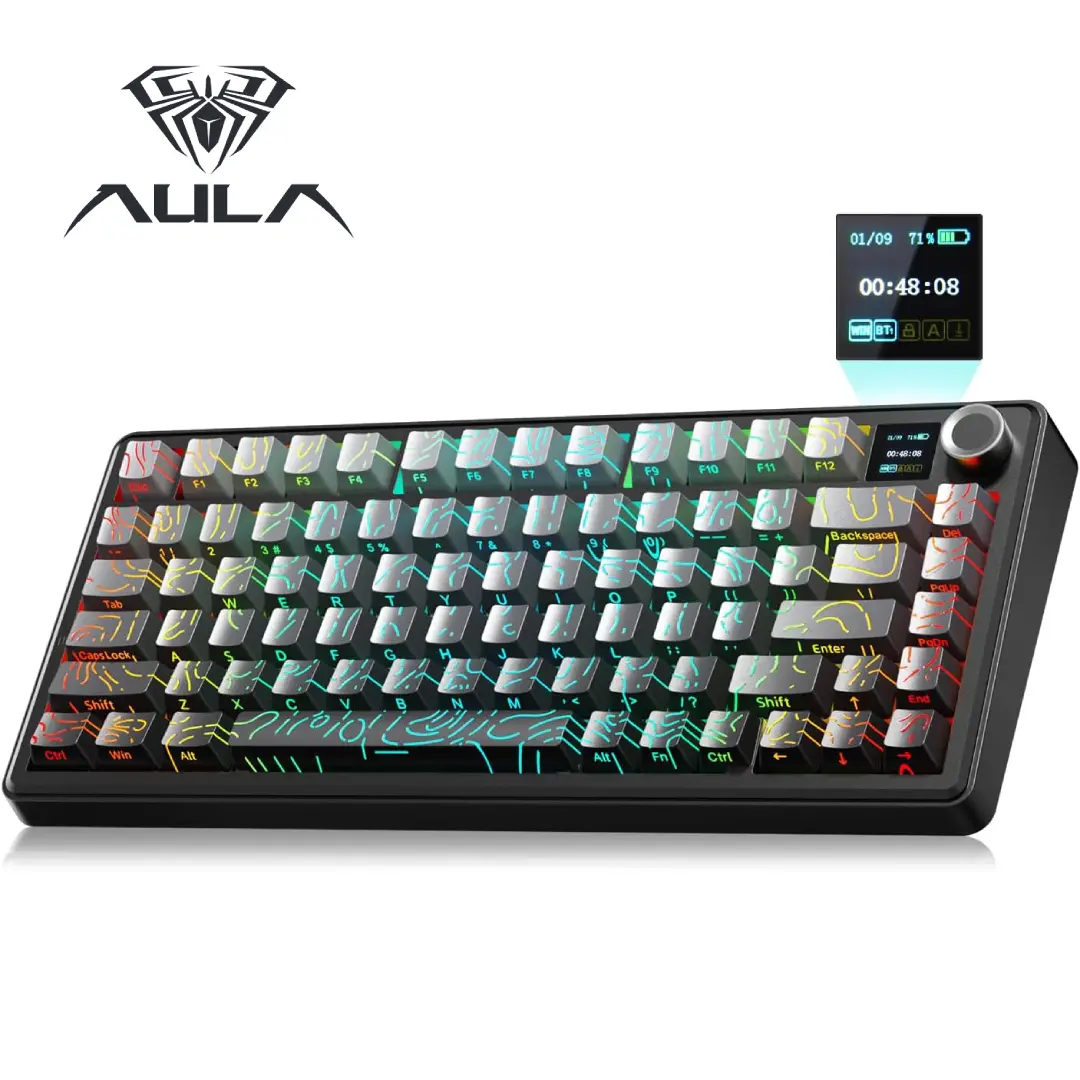 Aula F75 MAX Wireless Mechanical Keyboard with TFT Screen and Knob, Gasket Keyboard in 75% Layout, Hot Swappable Gaming Keyboard for PC/Mac/Linux