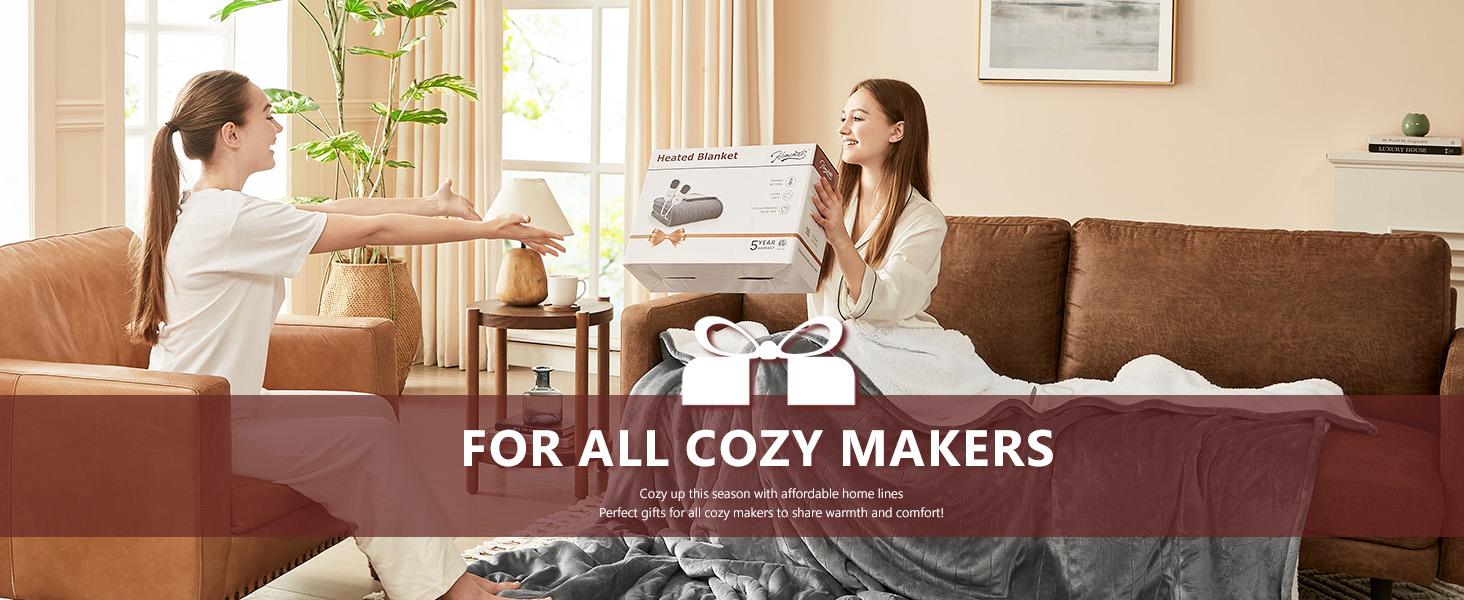 Homemate Heated  Electric Throw 1/2/4/6/8 Hours Auto-Off 10 Heat Levels Flannel Sherpa Over-Heat Protection NTC Technology ETL Certification coziest blanket Durable Household Items