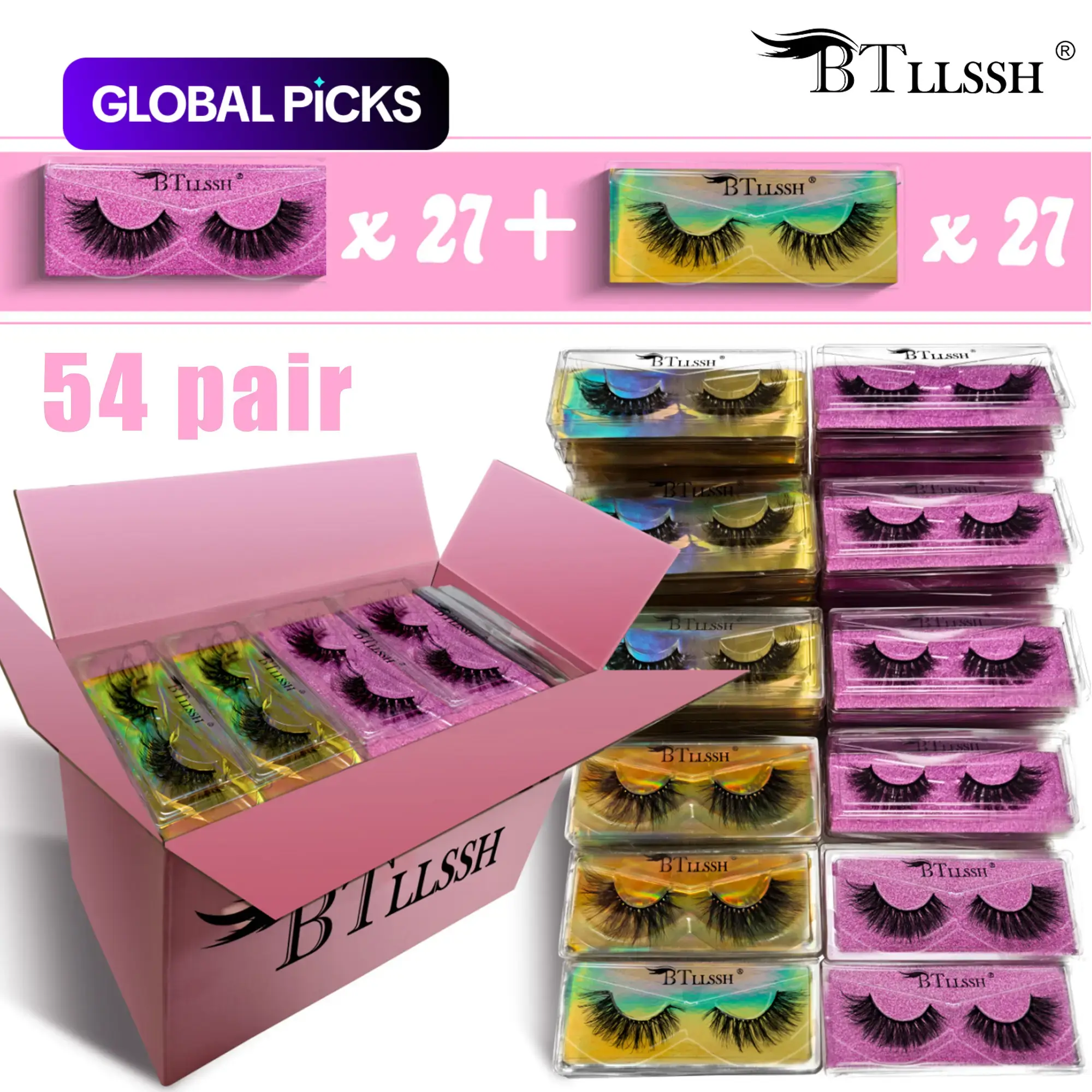 17/18mm Voluminous False Eyelashes, Volume Eyelashes, 54 Pairs Lightweight Natural-Look Eyelash Extensions, DIY False Eyelashes for Eye Makeup, Fluffy Curl Lash Extensions for Women & Girls, Cosmetic #GLOBAL PICKS