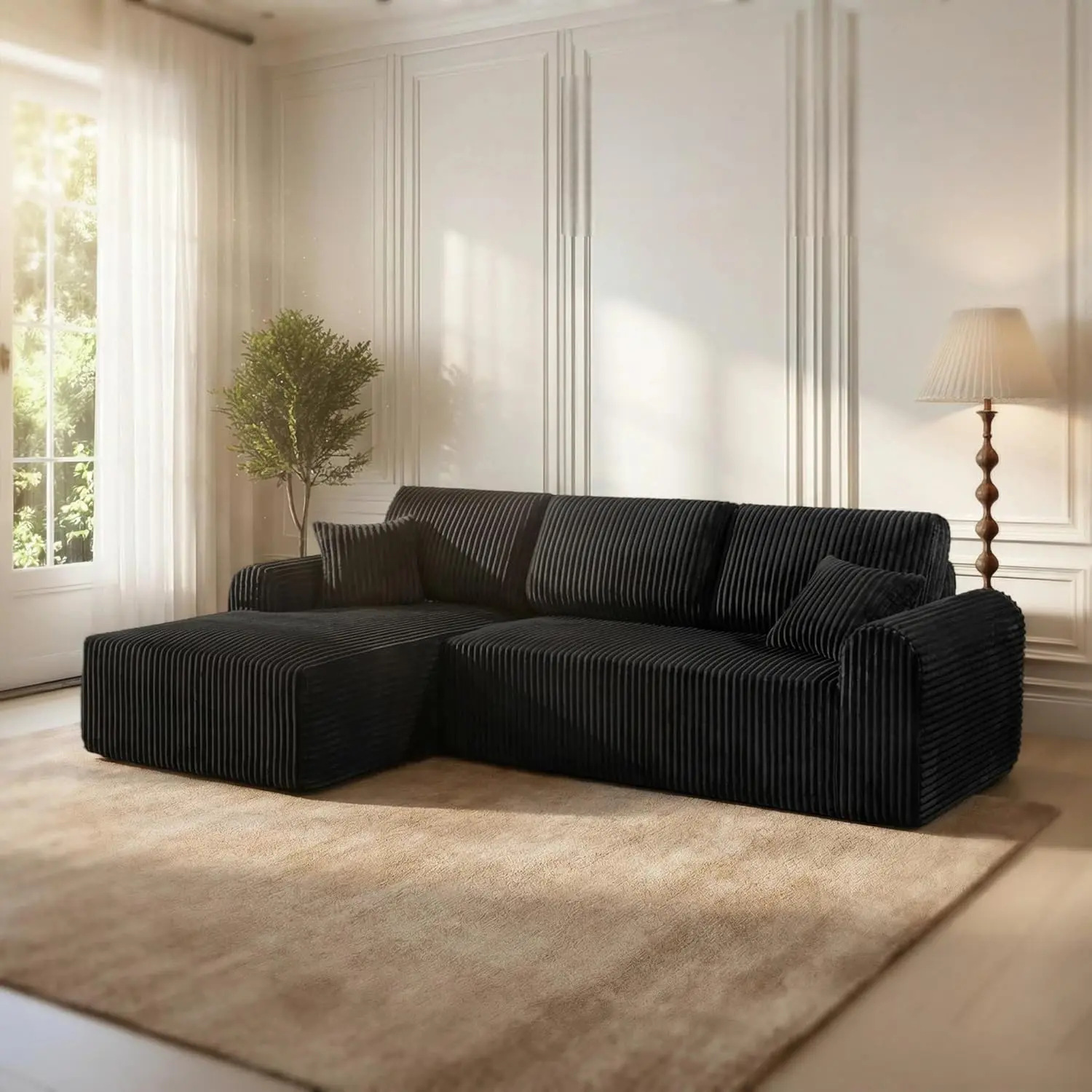 109"Cloud Sectional Sofa Couch with L-Shape Chaise, Modular Boneless Couch, Modern Minimalist Upholstered Couches for Living Room Bedroom, Deep Seat Corner Couch, No Assembly Required, Black