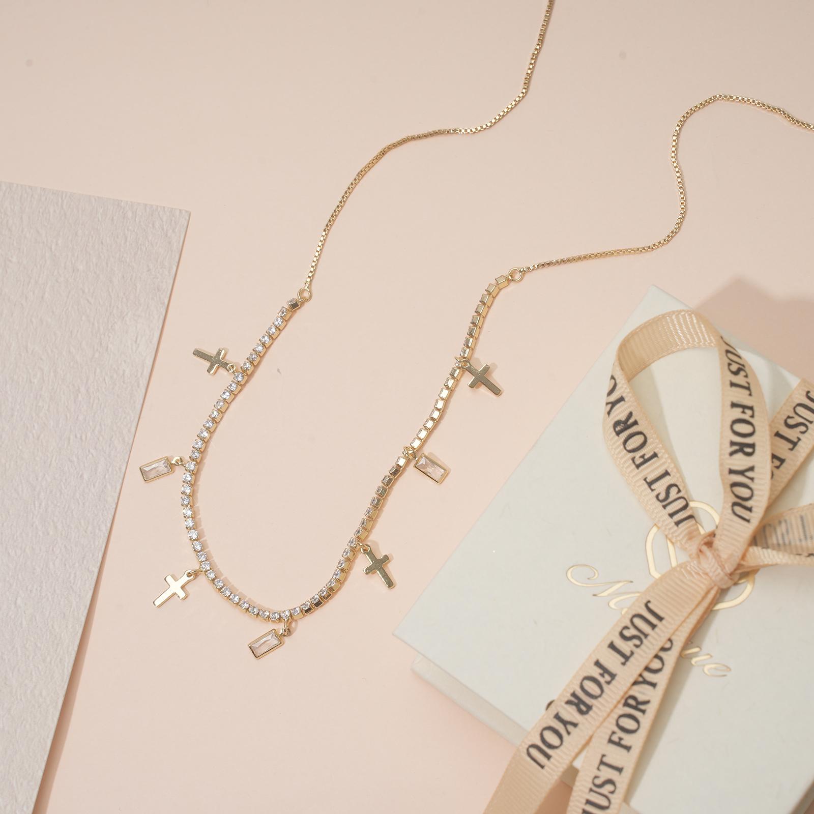 MEIITRUE 14K Gold Plated Cross Pendant Necklace for Women, Dainty Cubic Zirconia Charm Necklace, Perfect Jewelry Gift for Girls