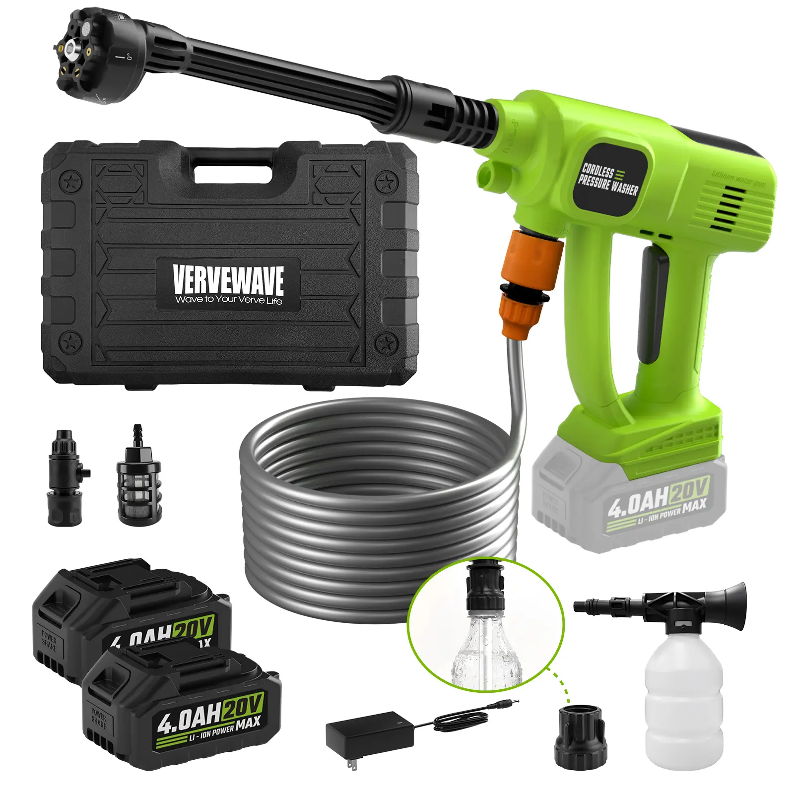 VERVEWAVE Cordless Pressure Washer with Single-Port Charger Base, Bottle-Portable Power Washer for Car Cleaning, Home Use, Father's Day Gift, Fathers Day, Pressure Washers