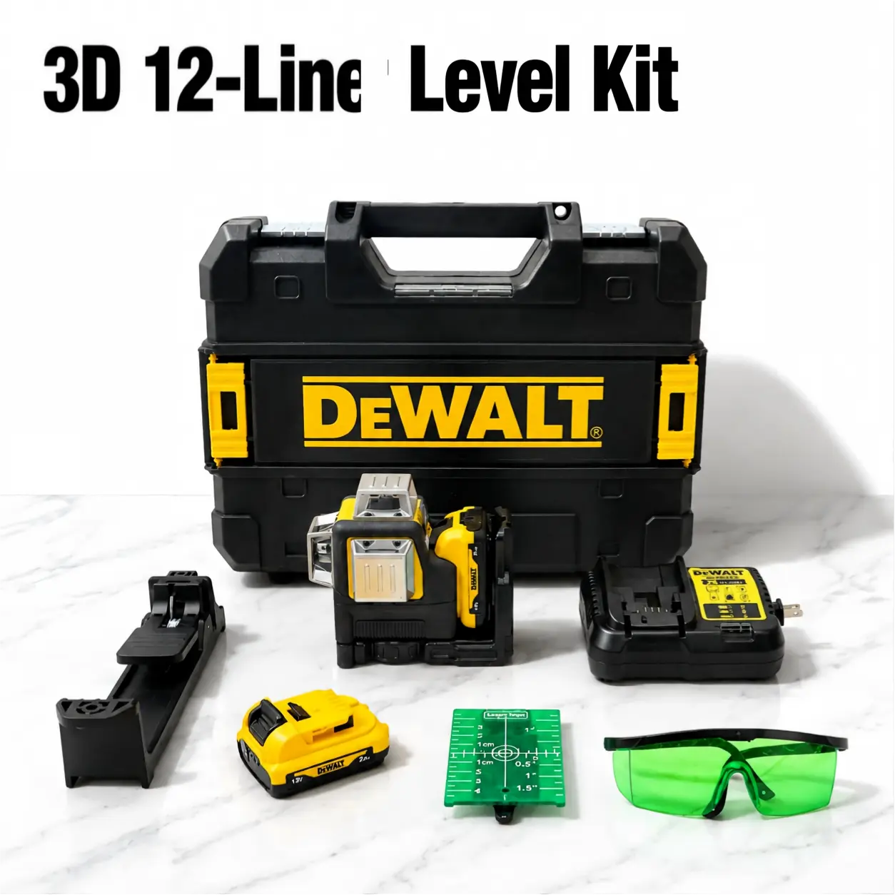 DEWALT 089LG 3D 12-Line Metric Laser Level - ±3mm Accuracy @10m, 30m Range, for Construction & Tile Surfaces, Cordless XR Brushless Impact Wrench Accessory with Concrete Drilling, Green Power Pack, High-Torque Flexvolt Lithium-Ion Heavy-Duty Hand Tool