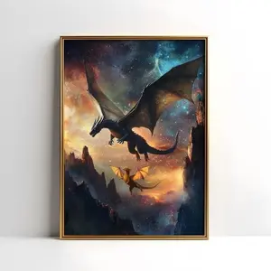 Fourth Wing Dragons Tairn and Andarna Poster - Basgiath War College Dragon Rider Art - Empyrean Series Wall Decor - Rebecca Yarros Gift