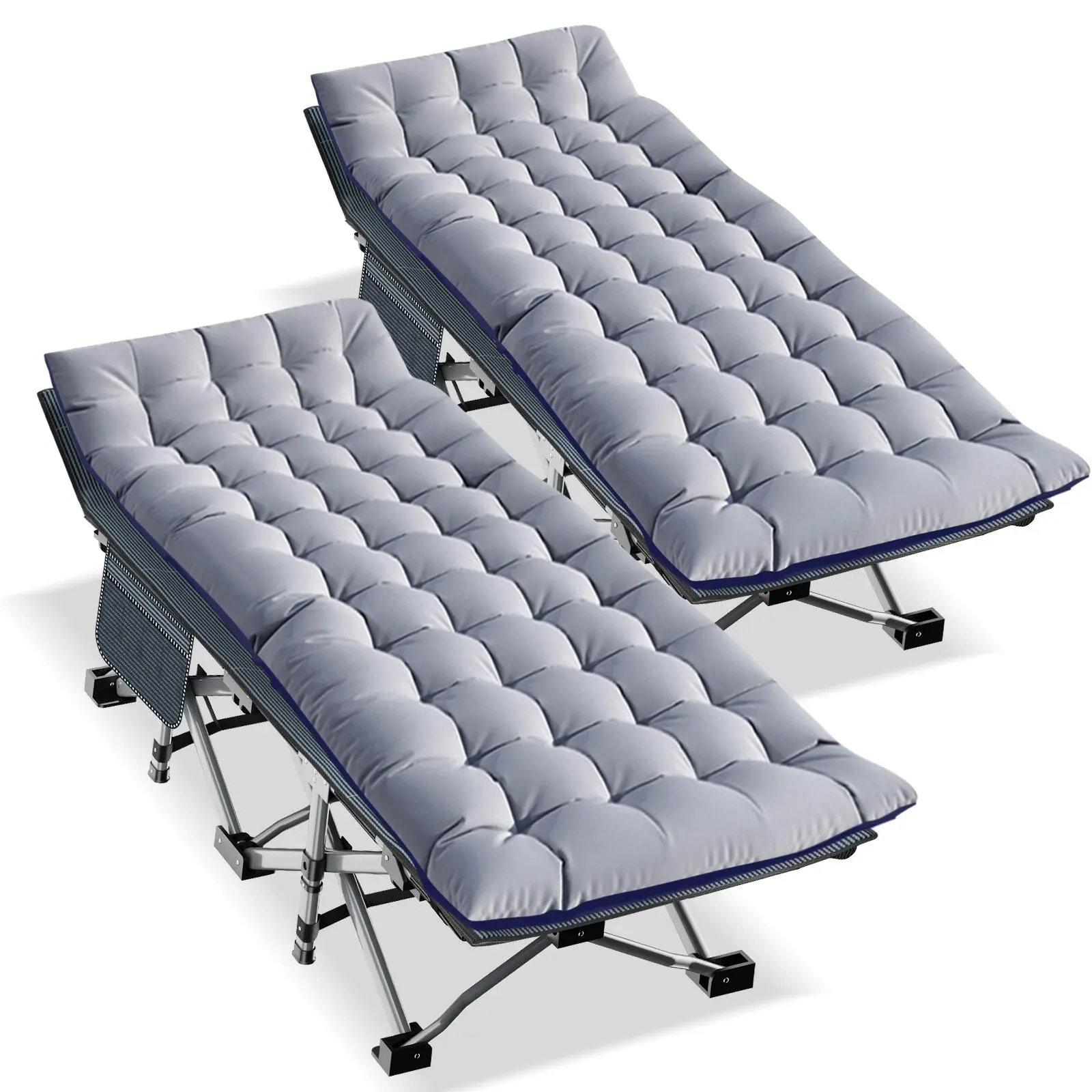 Lilypelle 2 Packs Heavy Duty Camping Folding Bed Cot with 3.3in Double-Layer 2-Sided Polyester-Oxford Mattress, 75x28in Portable Gear with Carry Bag, Adult/Kids Fit, Office Guest Bed Ready, Pocket for Small Gear