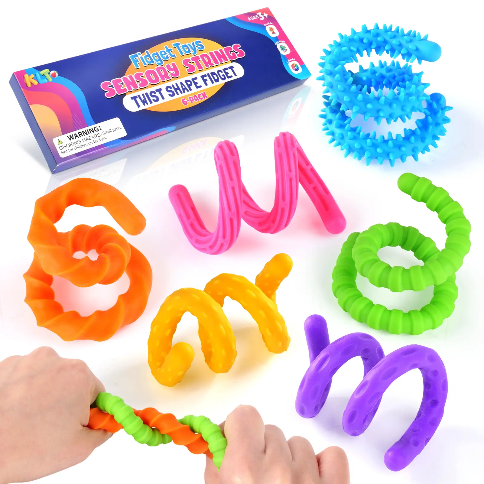 LESONG 6-Pack 10.5-Inch Textured Sensory Sticks - BPA-Free, Hand-Washable Stretchy Fidget Toys for Neurodivergent Kids, Children with ADHD (Classroom & Travel Use, Gift Option), Hand Wash