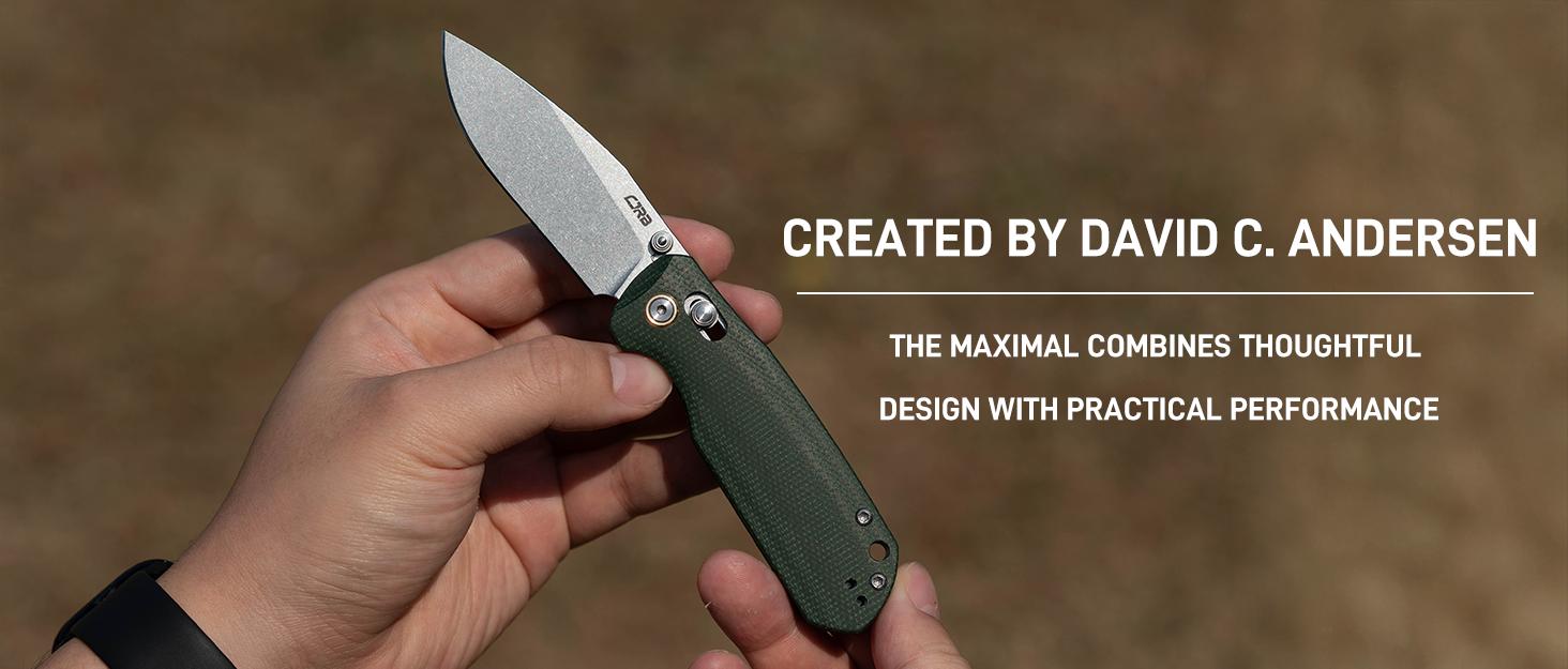 CJRB Maximal Pocket Hunting Knife for Man, 2.95" AR-RPM9 Steel Blade Green Micarta Handle, Outdoor Emergency Survival Gear,Tactical Tool