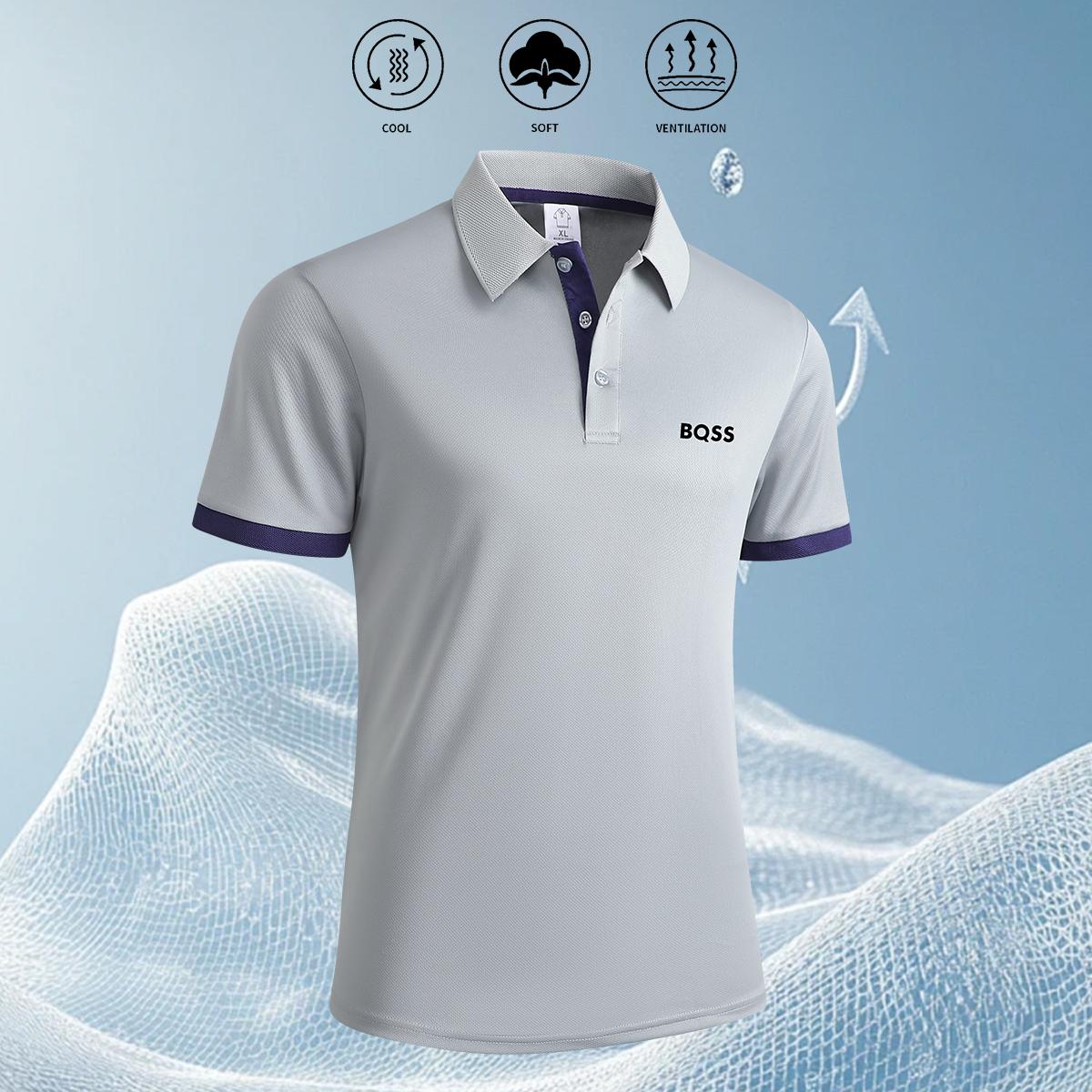 Men's Summer Short Sleeve Polo Shirt with Turn-Down Collar and Color Block Sleeves Fashion Casual Top Grey Shortsleeve Athletic Activewear