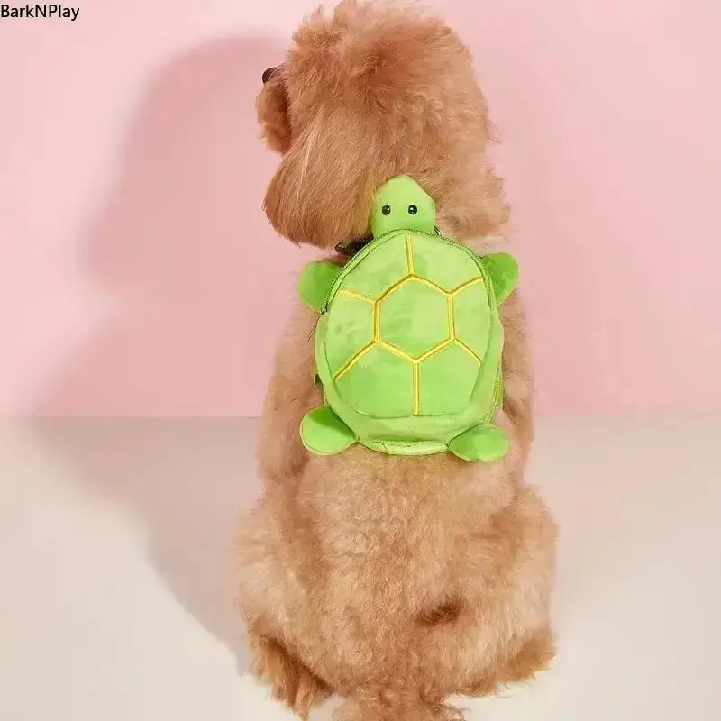 Turtle Shape Plush Fabric Comfortable Animal Carrier Backpack for Small Dogs/Cats - Puppy Carrier with Safety Leash Harness, Adjustable Straps, Snack Pouch, Plastic-Silicone Build, Traction for Secure Walks, Hike Carry